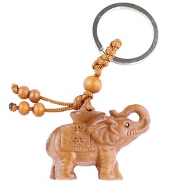 Axmerdal My Lucky Feng Shui Wooden Elephant Amulet Keychain Keyring Door Car Key Chains Rings Tags (Natural)