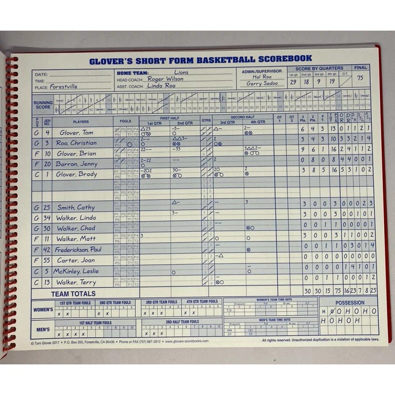 Glover's Short Form 35 Game Basketball Score Book