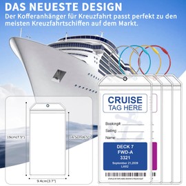 Ewzayol Luggage Tag for Cruises Pack of 8 Waterproof PVC Transparent Luggage Tags with Coloured Clip Closure and Screw-On Coloured Metal Strap