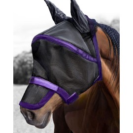 Harrison Howard Maskology Supreme Horse Fly Mask Stellar UV Protection with Detachable Nose Cover Well-Received 2-in-1 Mask Purple M Cob