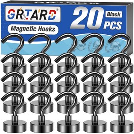 Grtard Black Magnetic Hooks, Strong Magnetic Hooks for Hanging, Magnets with Hooks for Home, Kitchen, Workplace, Office (20pack-Black)