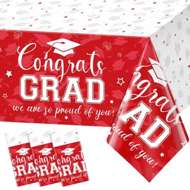 3Pcs Graduation Tablecloth Party Decorations,Large Disposable Graduation Cap Congratulations Grad Rectangle Table Cover for College Class of 2025 Graduation Prom Party Supplies,54x108 inch (Red)