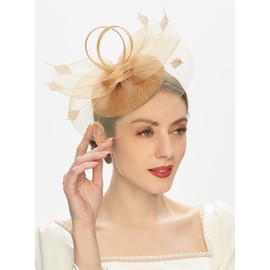 Cizoe Tea Party Fascinator Kentucky Derby Hat Fascinator Pillbox Hat Headband for Cocktail(A-gold