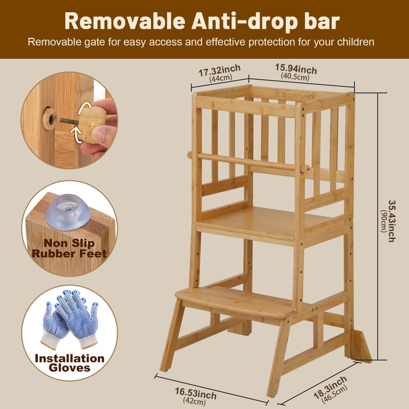 COSYLAND Toddler Standing Tower - Adjustable Height Toddler Kitchen Stool