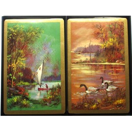 Generic Vintage Ducks on Lake and Sailboat on Lake 2 Decks of Playing Cards in Plastic Case