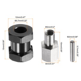 QUARKZMAN 8 Stück 12mm Radnabenadapter Kombinierer Kupplung, Aluminium 15mm Verlängerung mit Mutternverschluss für 1/10 RC Crawler Auto Teile, Schwarz