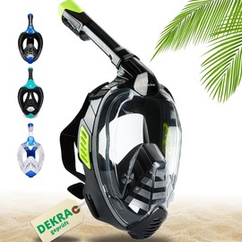 Khroom® by Dekra® CO2 Safe Snorkel Mask Full Mask, Famous for YouTube Seaview X, Diving Mask for Adults and Children, Snorkel Equipment (S/M, Black)