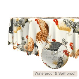 TTQYFNM Rooster Round Tablecloth 70 Inch Chicken Rustic Farmhouse Country Table Cloth Waterproof and Stain Resistant Farm Animals Table Cover for Kitchen Dinning Party Patio Banquet Decoration