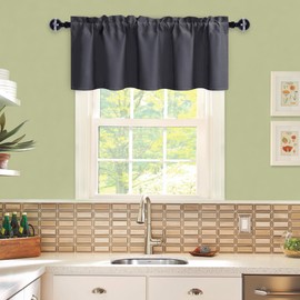JIUZHEN Blackout Valance Short Curtains for Kitchen - Rod Pocket Valances Solid Curtains for Small Window Living Room Bedroom Darkening Bathroom, 52 x 18 Inch Length,Dark Grey,1 Panel