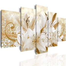 LUDUHU Golden Orchid Flowers Canvas Print - Abstract Floral Wall Art Painting Decor for Home Decoration Artwork Picture Bedroom (E,Oversize 60x30inch)