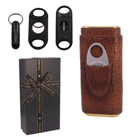 AMANCY Classical Black Brown Leather Cigar Case Kit With Gift Box & 3 Pack Cigar Cutter & Travel Cigar Humidor&Cigar Punch & Cedar Wood Lined & Multiple Cigar Accessories Set