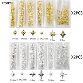 1200 Pcs Star Nail Charms for Nails Art Gold Silver Star Nail Gems Nail Gems And Charms Nail Accessories Accessories for Women Nail Design Diy Crafts(Silver+Gold)