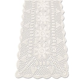 KEPSWET Sunflower Rectangle Handmade Crochet Lace Table Runner Floral Wedding Decoration (14x48 inch, Beige)