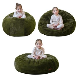 MAXYOYO 3 in 1 Kids Bean Bag Chair Bed, Child Floor Sofa for Gaming, Reading, Faux Fur Floor Mattress with High-Density Foam Filling for Living Room Bedroom