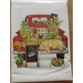 Mary Lake Thompson Flour Sack Towel Red, Farmer's Market Truck with Dog