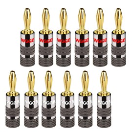 WGGE WG-029 Banana Plugs Audio Jack Connector, 24k Gold Dual Screw Lock Speaker Connector for Speaker Wire, Wall Plate, Home Theater, Audio/Video Receiver, and Sound Systems ((6 Pairs (12 Plugs)))