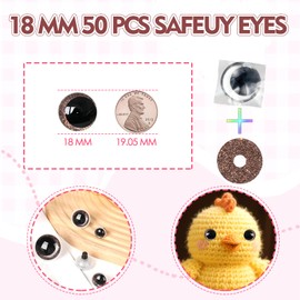 MUCUNNIA 100PCS 18mm Brown Safety Eyes for Crocheting with Washers Glitter Safety Eyes for Amigurumi 3D Moon Crochet Eyes Doll Eyes for Animals Teddy Bear Crochet Toy