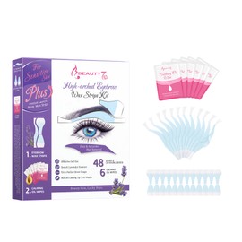 Beauty7 Sensitive High Arched Eyebrow Wax Strips Kit Plus Version Facial Hair Removal Eyebrow Waxing Strips 48 Strips 6 Calming Oil Wipes Home Waxing for Sensitive Skin Types for Women