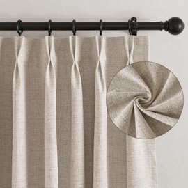 RYB HOME Pinch Pleated Full Blackout Curtains Linen Blended Window Curtains 90 inches for Living Room Bedroom Home Office Privacy Thermal Insulated Drapes, W 42 x L 90 inch, Beige, 2 Panels
