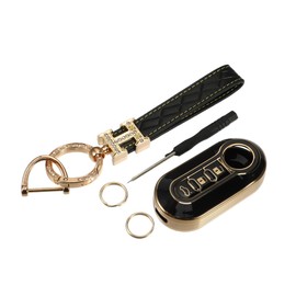 TUCKBOLD Remote Keyless Key Fob Cover Kit for Fiat 500, 3 Button Black Automotive Parts