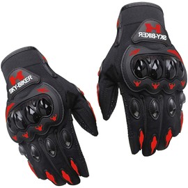 hanylish Guantes para Motociclista, Antideslizante, Cómodos y Ligeros para Hombre y Mujer, Protección Completa con Sensores Táctiles, Accesorios para Moto, Bicicleta y Senderismo (Negro - Rojo, XL)