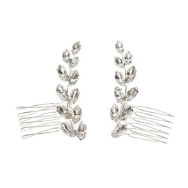 Prosy 2 x Bridal Wedding Crystal Silver Bridal Rhinestone Hair Comb Slides for Women and Girls
