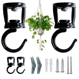 ONIKK Ceiling Hooks for Hanging Plants (2 PCS Black), Heavy Duty Metal Plant Hooks, Screw in Hooks for Hanging Birdfeeders, Lamps, Planters, Indoor Outdoor Wall Baskets Hooks up to 33 lbs