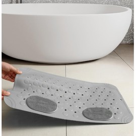 OT-NVWOZR Non-Slip Bathtub Mat with Drain Holes and Suction Cups, Anti Slip Shower Mat for Inside Shower, 19.7"X12.6" Feet Massage Shower Foot Scrubber Mat, Washable Bath Mat for Bathroom (Grey)