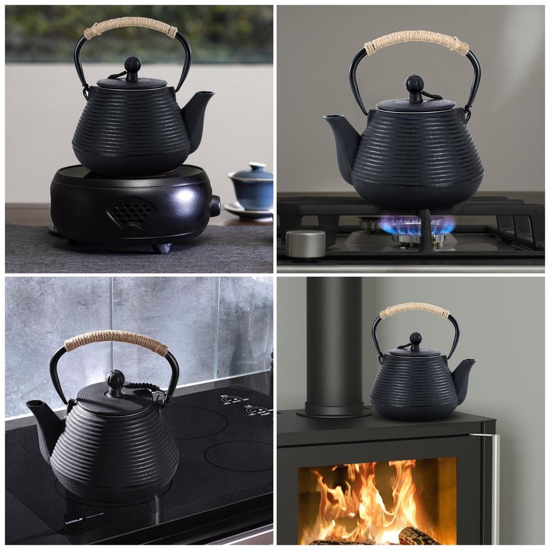 MILVBUSISS Cast Iron Teapot, 35oz Tea Kettle Stovetop Safe with