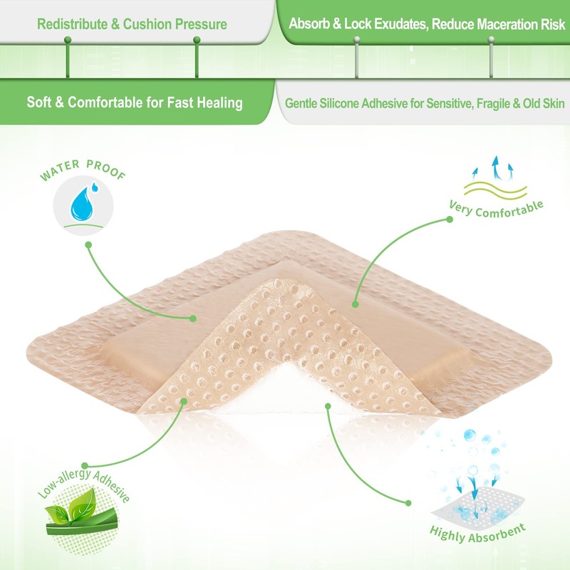 NeuHeils Silicone Foam Dressing with Gentle Border 4''x4'', 20 Pack