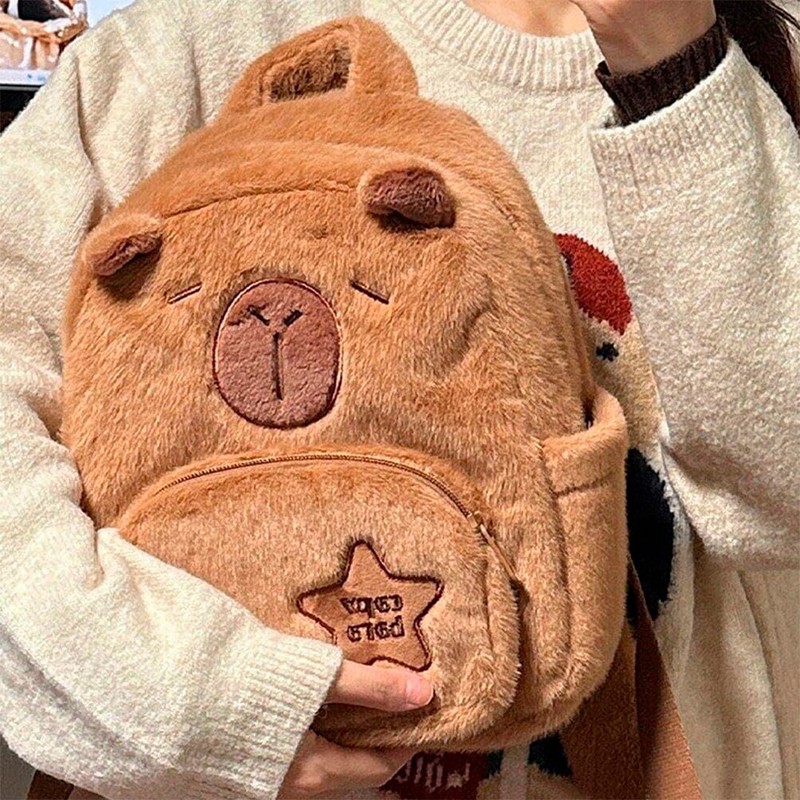 Mochila Bolso Peluche Afelpada Backpack Moda Adorable Escolar Suave Capybara