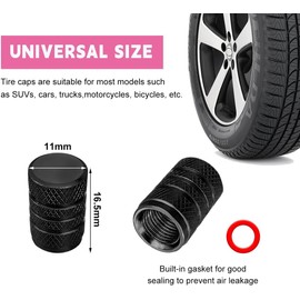 Tyre Valve Dust Caps, Black, 4 pcs/Pack, Anodized Aluminum Tyre Dust Cap Set, Corrosion Resistant, Universal Tyre Valve Stem Covers for Cars Trucks Motorcycles SUVs and Bikes
