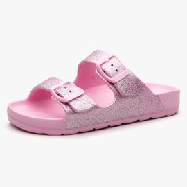 EasyStar Boys and Girls Adjustable Strap EVA Slipper Sandal, Pink(glitter), 4 US Big Kid