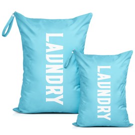 Nidoul 2 Pack Travel Laundry Bag Waterproof with Handle Dirty Clothes Storage Bags With Zips Wet Bag Suit Workout Swimming Gym Pool,Blue