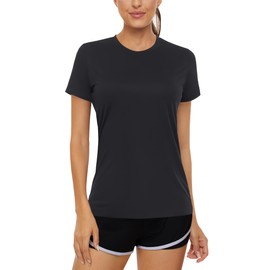 Cavva Workout Short Sleeve Tops for Women UPF 50+ Breathable Rash Guard Gym Running Sun Protection Shirts Black, 2XL