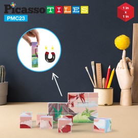 PicassoTiles 20 pcs Magnetic Cube Puzzle 6-in-1 Dinosaur Theme Pattern Magnet Brain Teaser Building Cubes 120 Pictures Toy Set Kids Ages 3 & Up Preschool Children Promote Problem Solving Skills PMC23