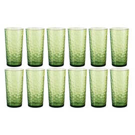 ZAINCA 24-ounce Plastic Tumblers, Acrylic Drinking Glasses High-Balls, set of 12 Green, Reusable Plastic Cups, Hammered Style Stackable, BPA-Free, Shatter-Proof, Dishwasher-Safe