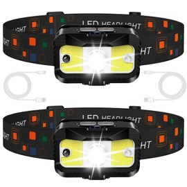 MIOISY Headlamp Rechargeable, Ultra Bright LED Head Lamp Flashlight with White Red Light, 2 Pack Motion Sensor Waterproof Headlight, 8 Modes Lights for Camping Fishing Running