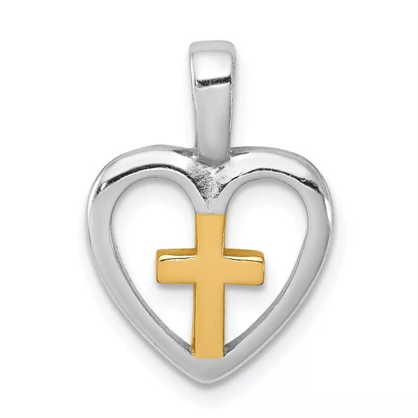 Wishing for Claudia Sterling Silver Heart with Gold Vermeil Cross