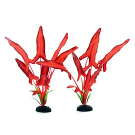 DVHEY 2-Pack 12 Inch Aquarium Silk Aquarium Plants, Artificial Plastic Plant for Small Tank, Goldfish, Fish Hides,Dark Red