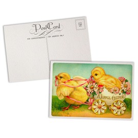 Vintage Easter Postcards - 24 Easter Greetings Postcards - 12 Assorted Designs Retro Easter Cards Printed on Antique Textured Style Cardstock - Great for Easter Greeting Cards, Vintage Easter Decor