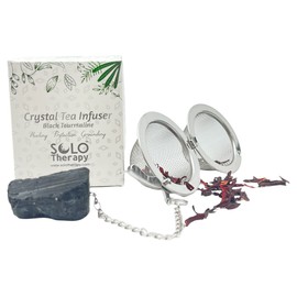 Crystal Tea Infuser, Black Tourmaline, Stainless Steel Ball Mesh Tea Strainer, Black Tourmaline Ball Tea Filter with Extended Chain Hook for Brew Fine Loose Tea (Black Tourmaline)