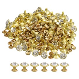 sourcing map 100Pcs Gold Rhinestone Rivets, 9mm/0.35" Leathercraft Rivets Crystal Rivets Metal Double Cap Rhinestone Stud Rivets Stud for DIY Leather Craft Making Purse Clothing Shoes Belt