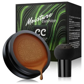 Air Cushion CC Cream Foundation - Mushroom Head BB Cream Face Makeup Moisturizing Concealer Brighten Long-Lasting, Even Skin Tone for All Skin Types (Dark Brown, 1 PCS)