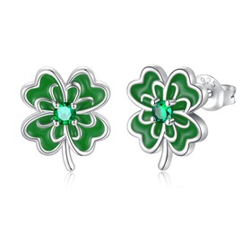 Zepmais Four Leaf Clover Earrings Sterling Silver Shamrock Earring with Green Cubic Zirconia Irish Jewelry St.Patrick's Day Lucky Gifts for Women