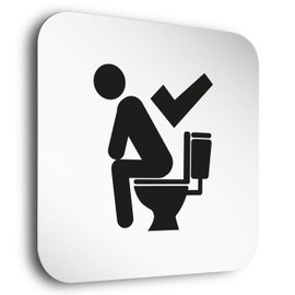 Aluminium toilet door signs of extra class. • "Pissing Toilet in Sitting • Size 150 x 150 mm including invisible 5 mm spacer • 1.5 mm thick aluminium with refined surface