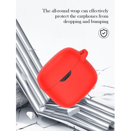 Case for JBL Tune Flex - True Wireless Noise Cancelling Earbuds,Soft Protective,BOVUGAC Silicone Case Cover with Keychain & Cleaning Kit & Lanyard for JBL Tune Flex Earbuds-Red