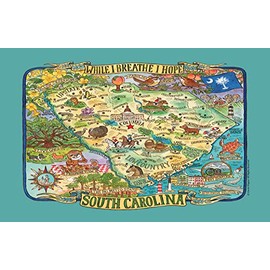 Kay Dee Designs Adventure Destinations South Carolina Map Tea Kitchen Towel, 18" x 28", Various