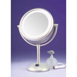 Two Sided Lighted Makeup Mirror Round | Swivel Tabletop Vanity Mirror Magnified 5X