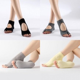 Pilates Yoga Non-Slip Open Toe Socks Slip-on Socks Type B Black 2ea